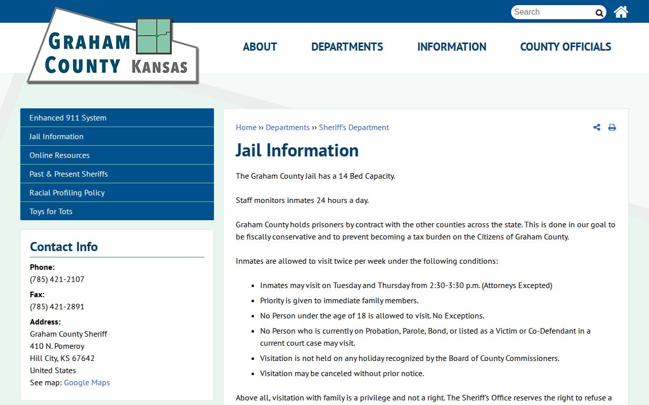 Official Graham County Jail information page describing the local jail